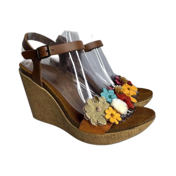 BioStep Floral Embellished detail cork Wedge heels leather size 8 boho chic girl - Picture 6 of 12